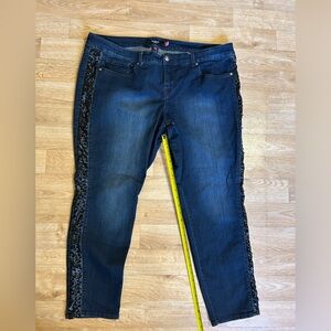Torrid Jeans / Denim Size 22 with Black flax leather side seam